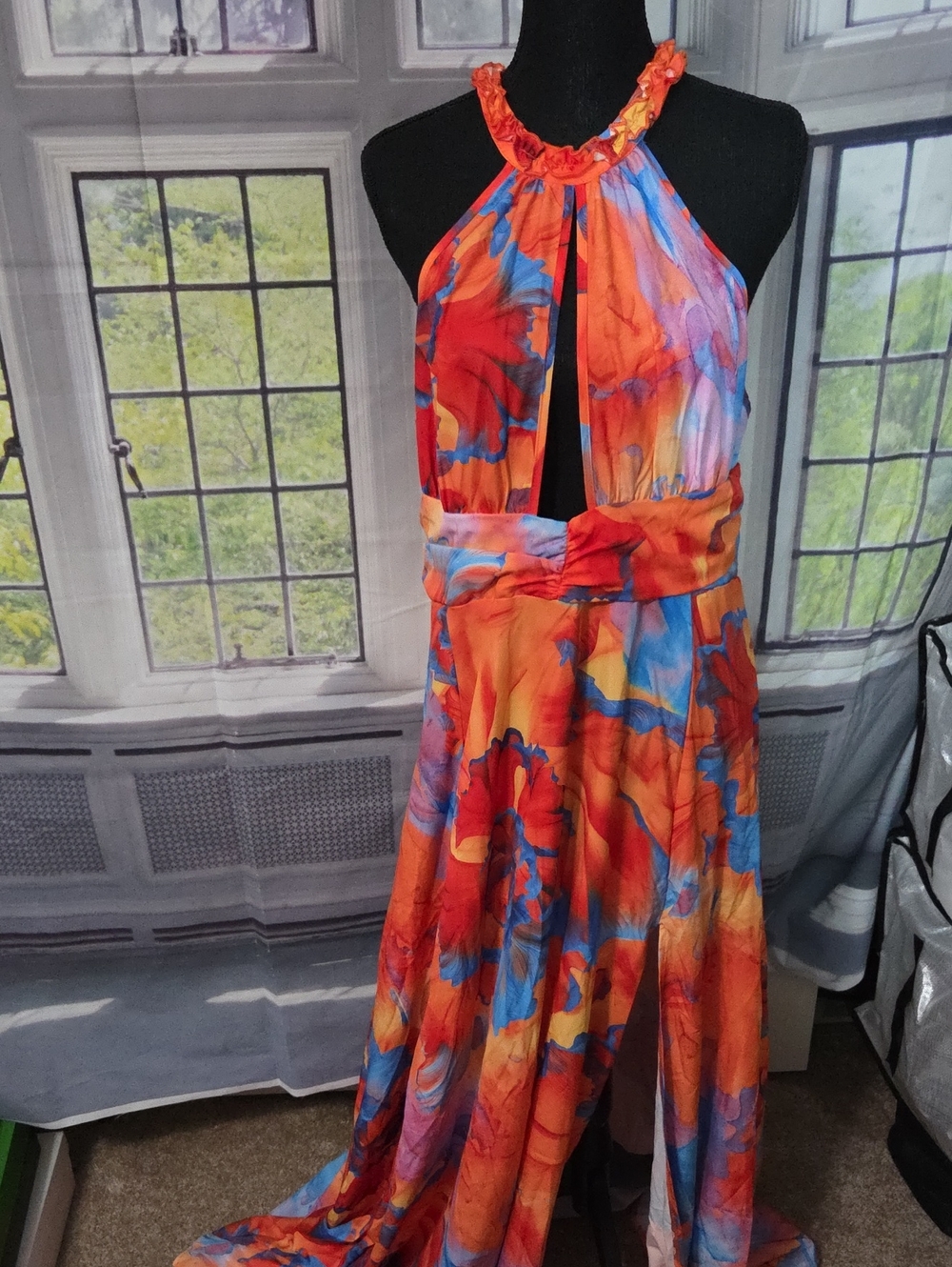 Vibrant Multi-Color Halter Maxi Dress